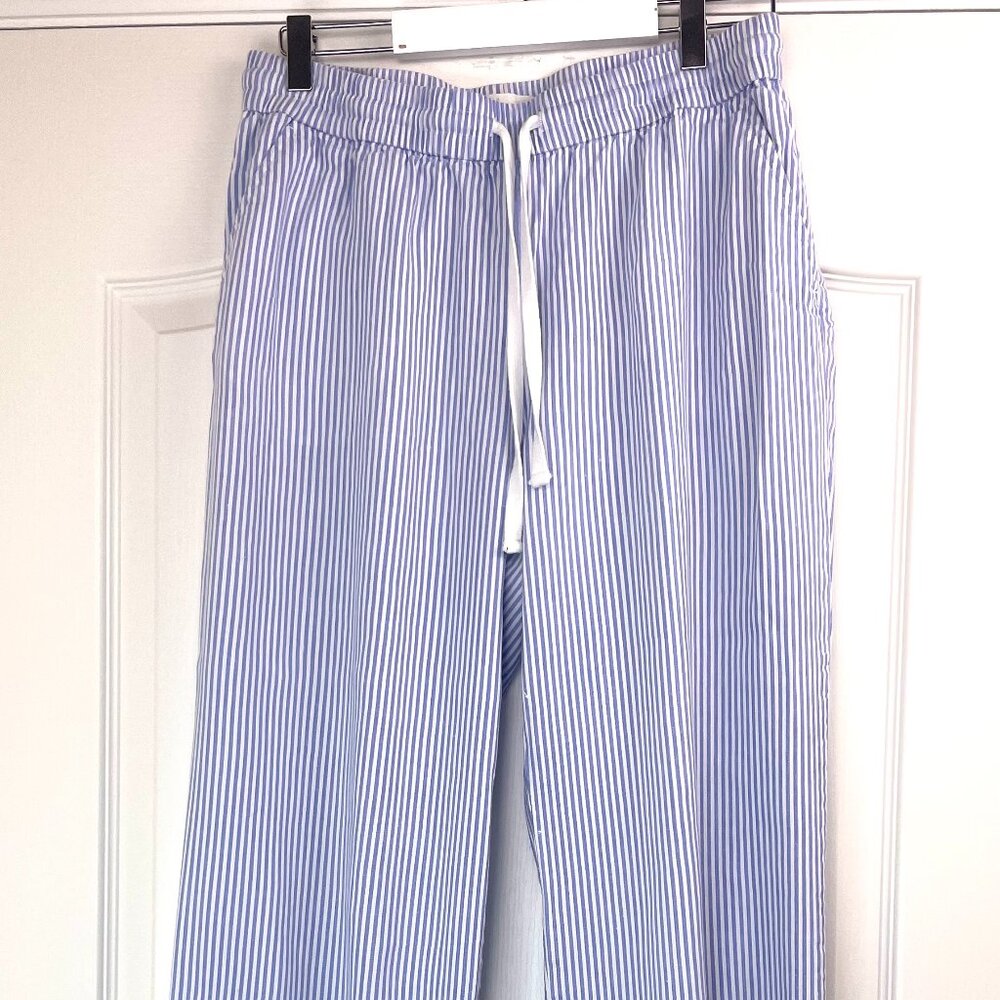 Magnolia Grace Blue White Striped Linen Blend Pull-On Pants Size M